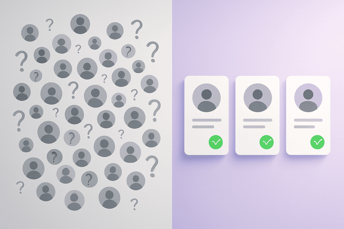 A side-by-side comparison of chaotic freelance platform results versus a curated marketplace with vetted candidates