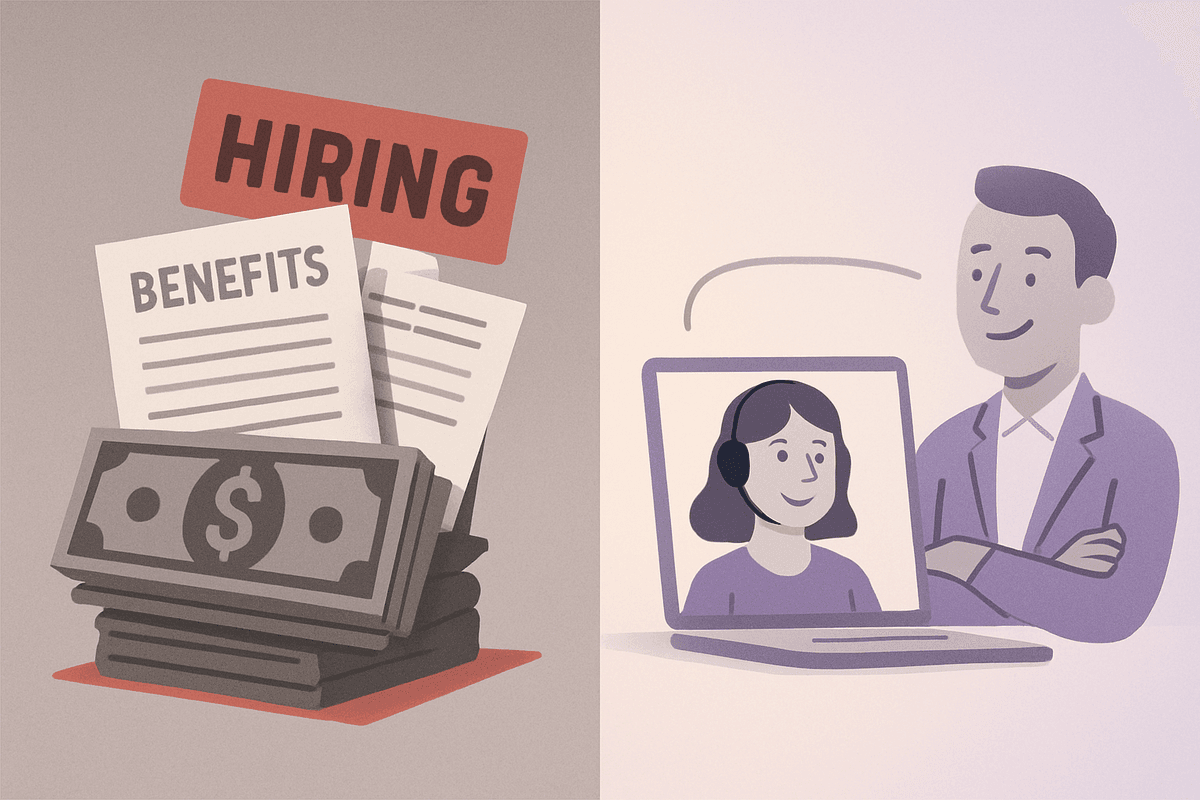 A comparison chart showing rising US hiring costs versus virtual assistant costs with a clear savings gap